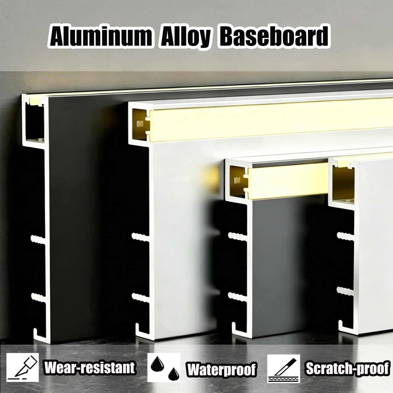 battiscopa Battiscopa Con Canale Led Bianco, Battiscopa A Pavimento Da 100 200 250 Cm Con Copertura In PC, Modanatura Battiscopa A Muro(A 8cm/3'',160cm/63in)