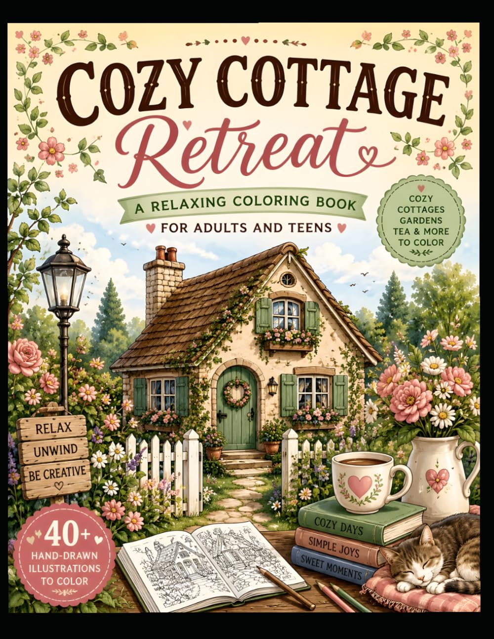 Cozy Cottage Retreat: A Relaxing Coloring Book Filled with Charming Cottages, Gardens, Tea Time & Cozy Country Scenes