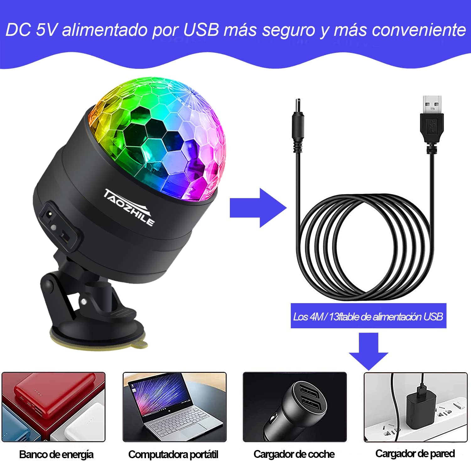Disco Ball Party Lights Portable Rotating Lights Sound Activated LED Strobe Light 7 Color with Remote Control DJ Lighting and USB Plug in for Car Home Room Parties Kids Birthday Wedding Show Club Pub