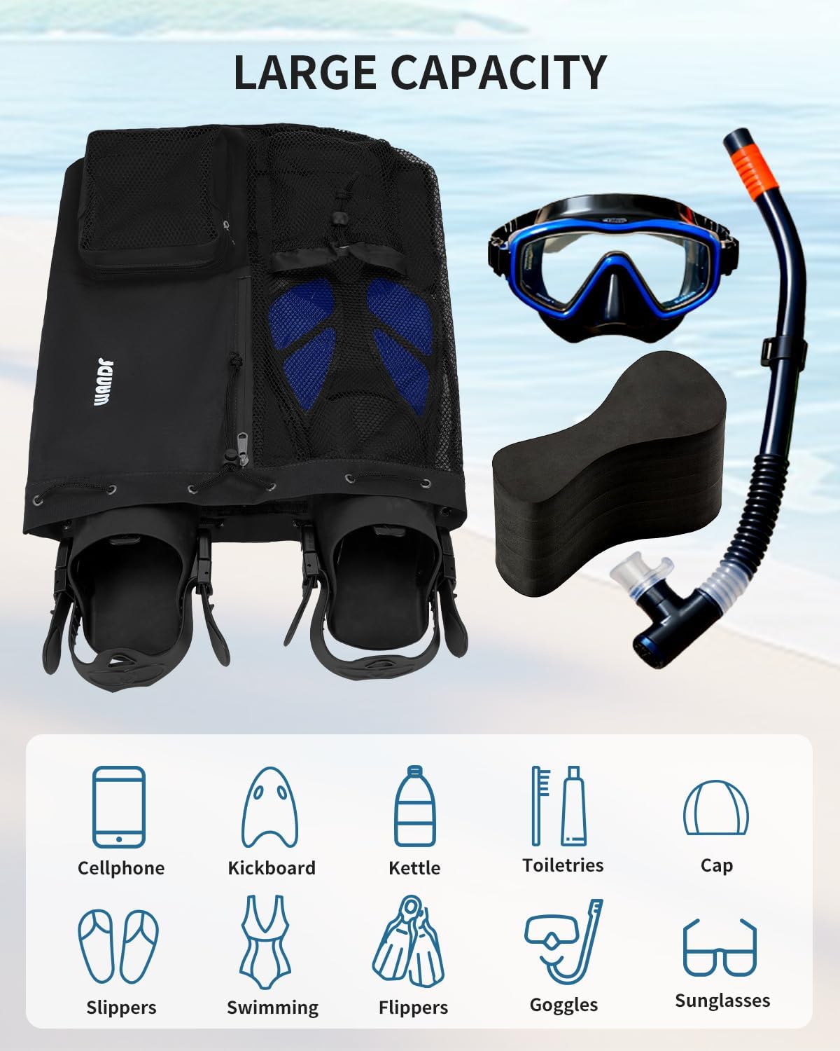 WANDF Mesh Swim Bag, Drawstring Beach Backpack image 4