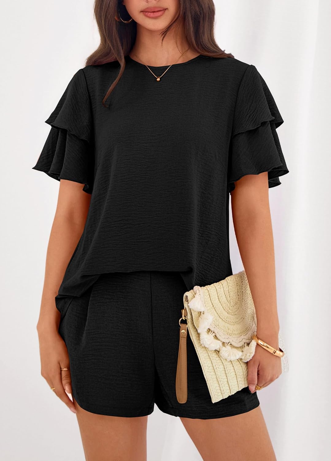 KIRUNDO Two Piece Sets For Women Summer Casual Loose Ruffle Short Sleeve Matching Shorts Sets Beach Vacation Cruise Outfits - Image 7