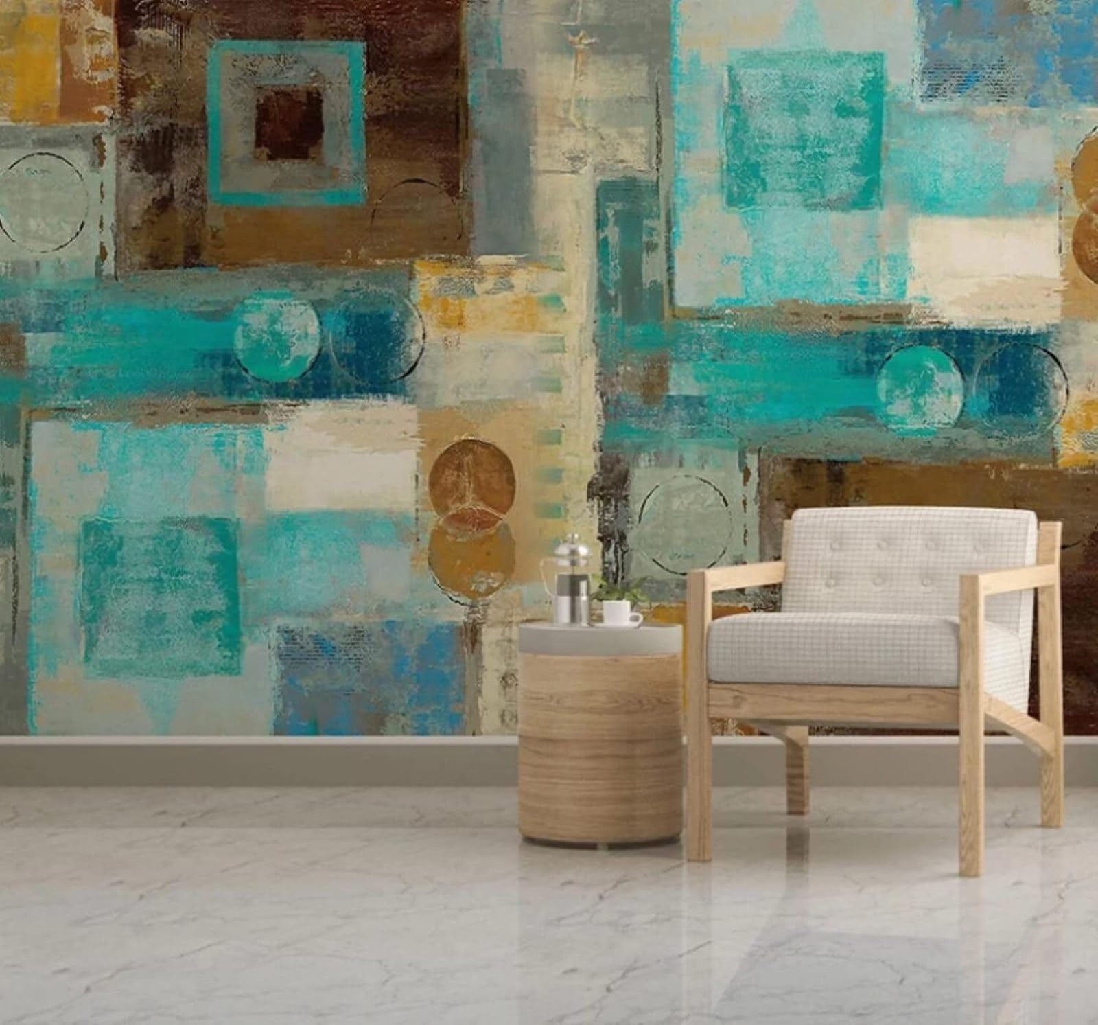 XLMING Abstract Hand Drawn Graffiti Geometric Square 3D Wallpaper Luxury Silk Study Dining Feature Sofa Grey Bedroom Living Room Tv Decorative Wall-200cm×140cm
