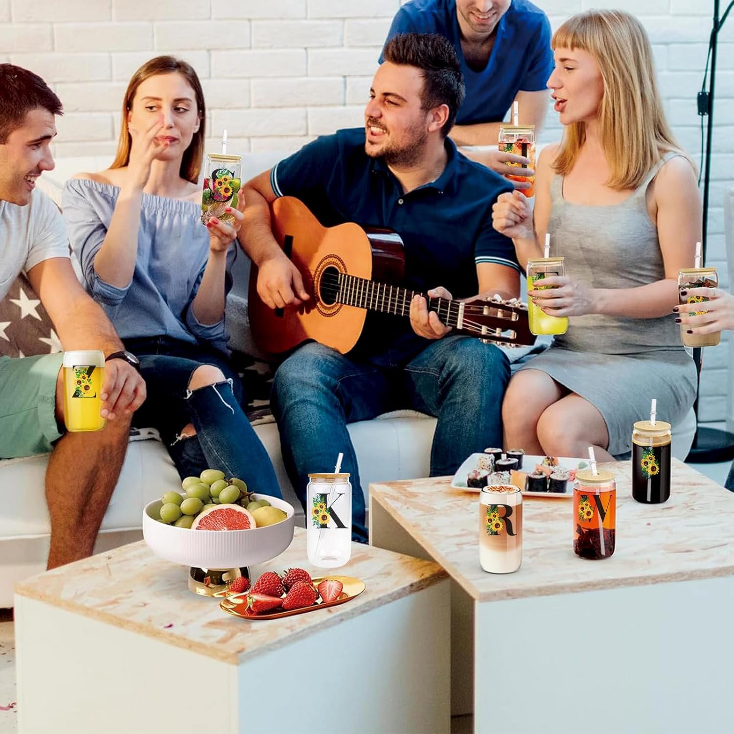 Initial Glass Cups Sunflower with Bamboo Lids and Straws,16oz Iced Coffee Mug Tumbler,Monogrammed Birthday Gifts Mother's Day Sunflower Gifts for Women,Mom,Friend,Sister - Image 7