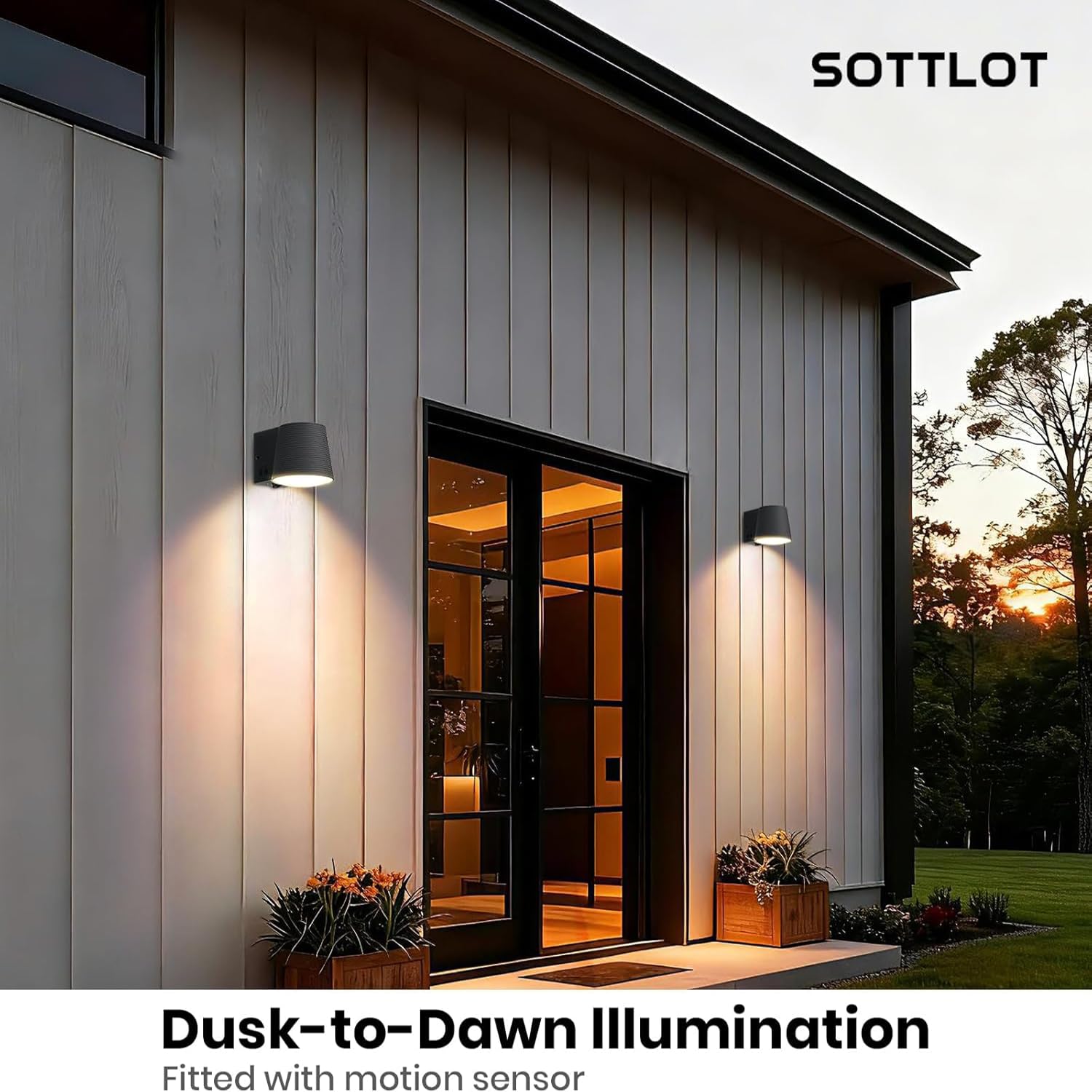 Außenwandlampe, AC/Solar-Ladung, Wandleuchte mit Bewegungsmelder, 2700K/4000K/6500K, für Eingang, Garage, Dunkelgrau, 1 Stück (Schwarz)