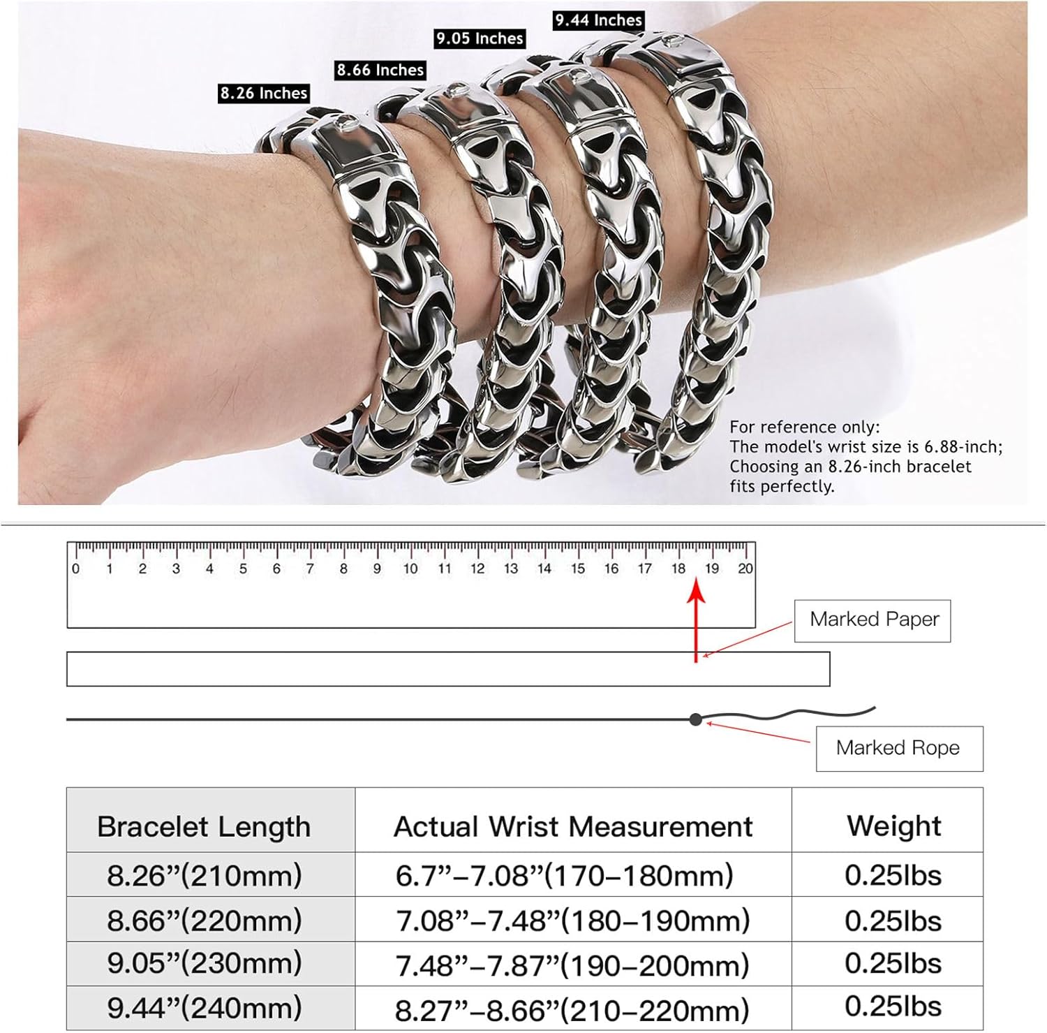 Wrist Armor Style Chain Men Bracelet Stainless Steel Punk Jewelry Silver Black Gold Cool Gifts for Mens 8.26in/8.66in/9.05in/9.44in - Image 6