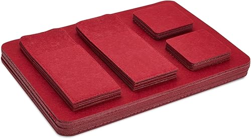 Miniatura 7 de Juego de 8 manteles individuales de fieltro para mesa de comedor y decoración de cocina con posavasos y bolsas de cubiertos (rojo oscuro, 24 piezas)
