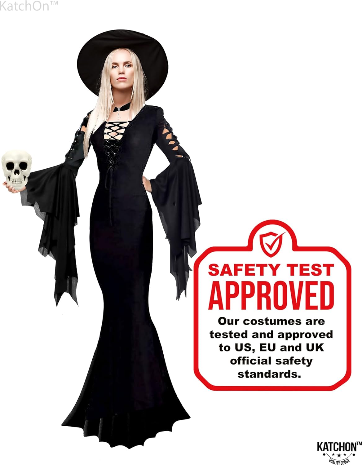 KatchOn Gothic Witch Costume - Adult Black Witch Dress with Collar Choker and Skull | Gothic Dress for Women, Halloween Costume - Image 8