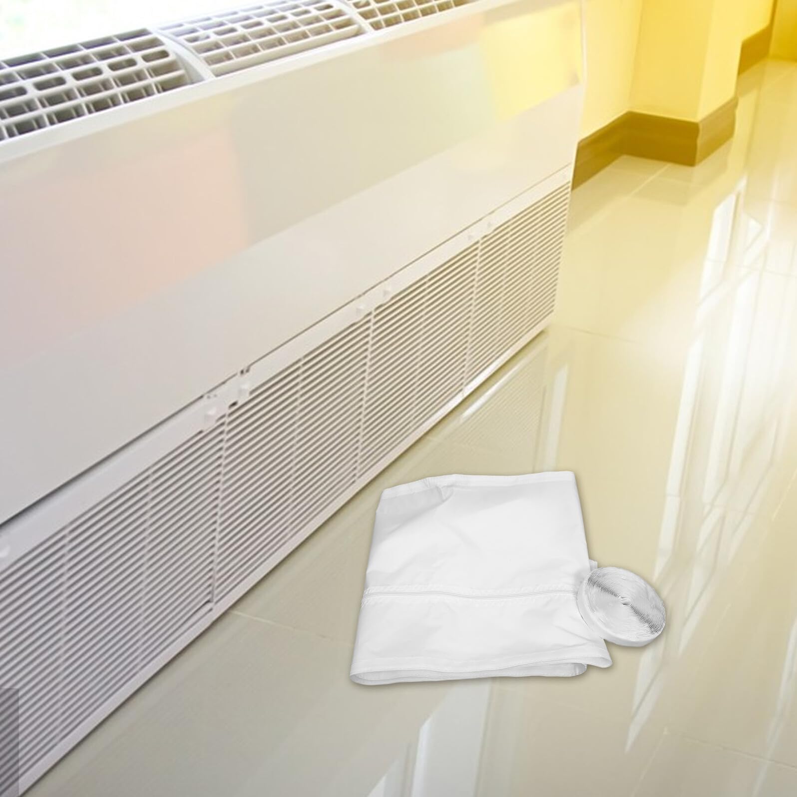 VALICLUD Guarnizione per Finestra Climatizzatore in Fibra Chimica Bianca Coulisse Regolabile, Facile da Installare, Barriera Aria per Finestre