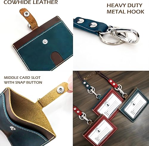 Miniatura 9 de Boshiho. Funda vertical, de piel, para tarjeta de identificación con cordón resistente., Corcho