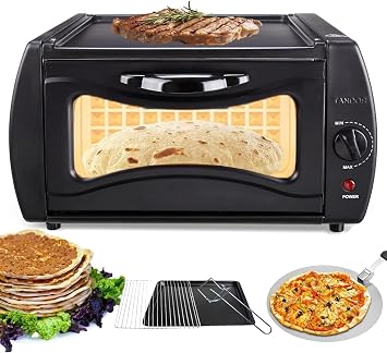Electric Countertop Oven Pizza Maker with Adjustable Temperature Control for Chapati Roti Naan Lahmacun Manakish Baking, Compact Multi Purpose Electric Oven with Complete Cooking Accessories