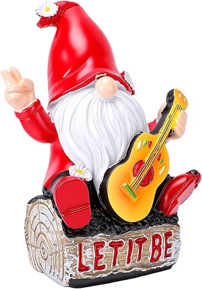 GLOGLOW Guitar Playing Gnome for Garden Indoor Outdoor Weather Proof Lightweight Cute Ornament Nice