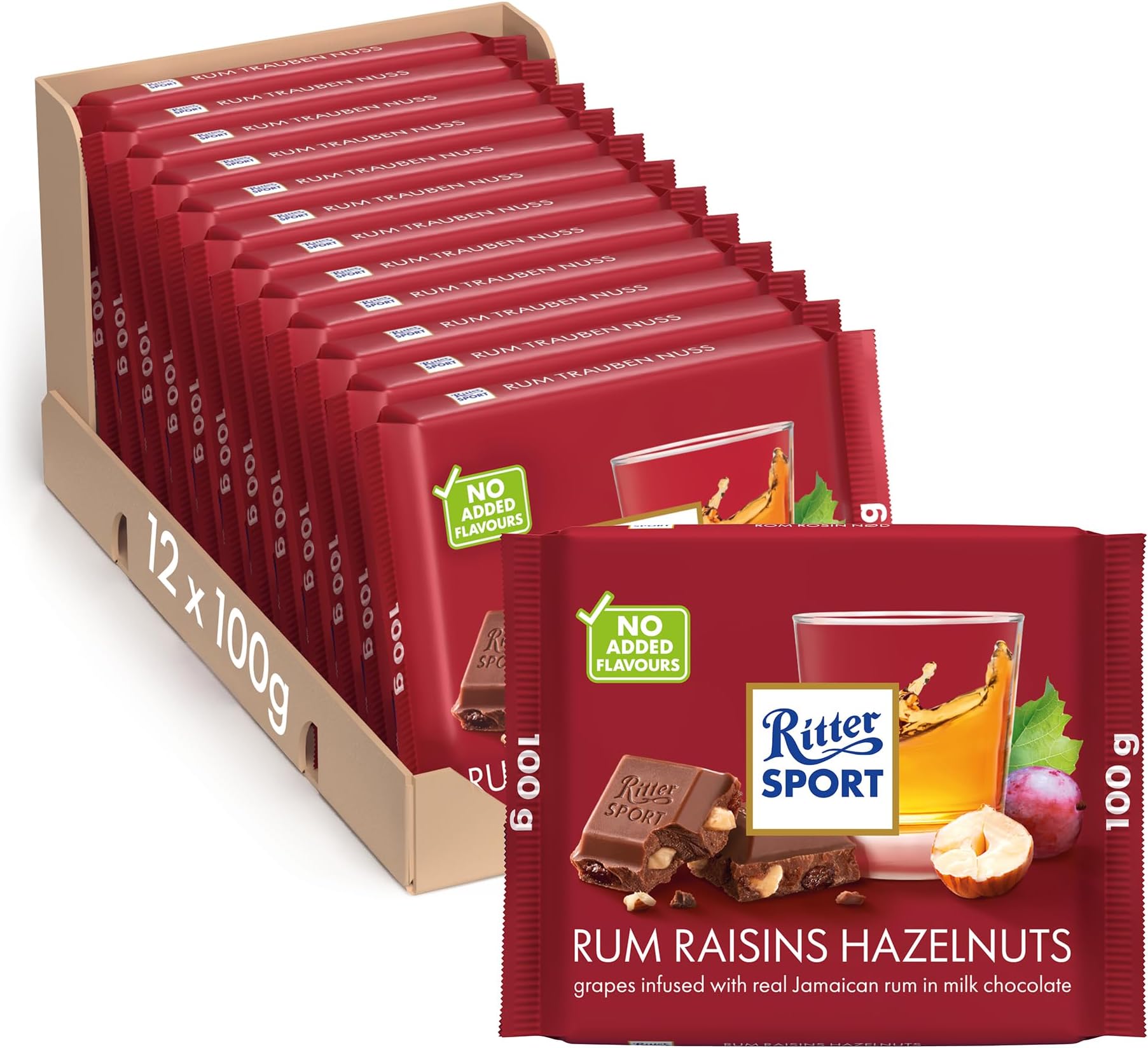 Rum Raisins and Hazelnuts Chocolate Bar, 100g, Case of 12, Chocolate Sharing Bar