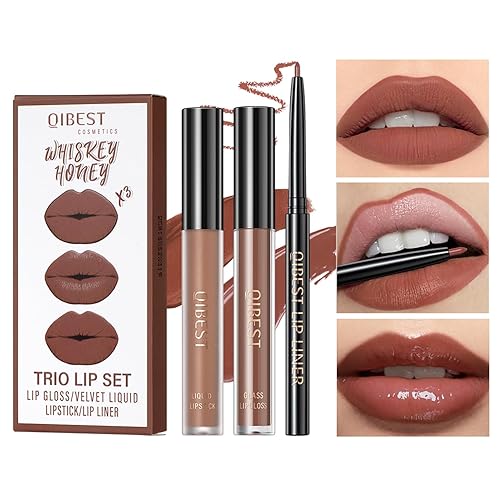 Miniatura 7 de Combinación perfecta! Juego de brillo labial 3 en 1 lápiz labial mate, brillo labial hidratante, delineador de labios de 0.079 in. La textura mate