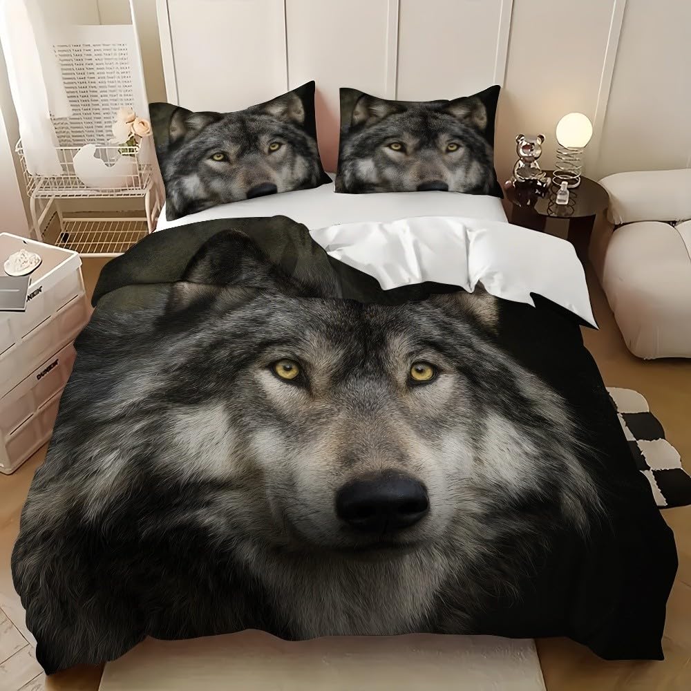 Housse de couette 200x200 loup gris en microfibre lavable de haute qualité