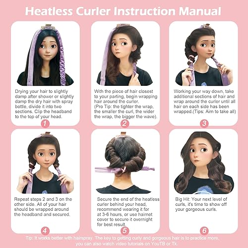 Miniatura 6 de Cintillo para rizos sin calor durante la noche, rizadores sin calor de 177.8 cm para cabello medio largo, color rosa champán