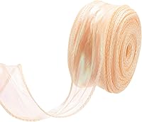Vista 61 de MECCANIXITY Cinta de Organza Transparente con Alambre Brillante de 2 3/8" de Ancho, Cintas de Gasa Iridiscente Pastel de 3 Yardas Color Beige