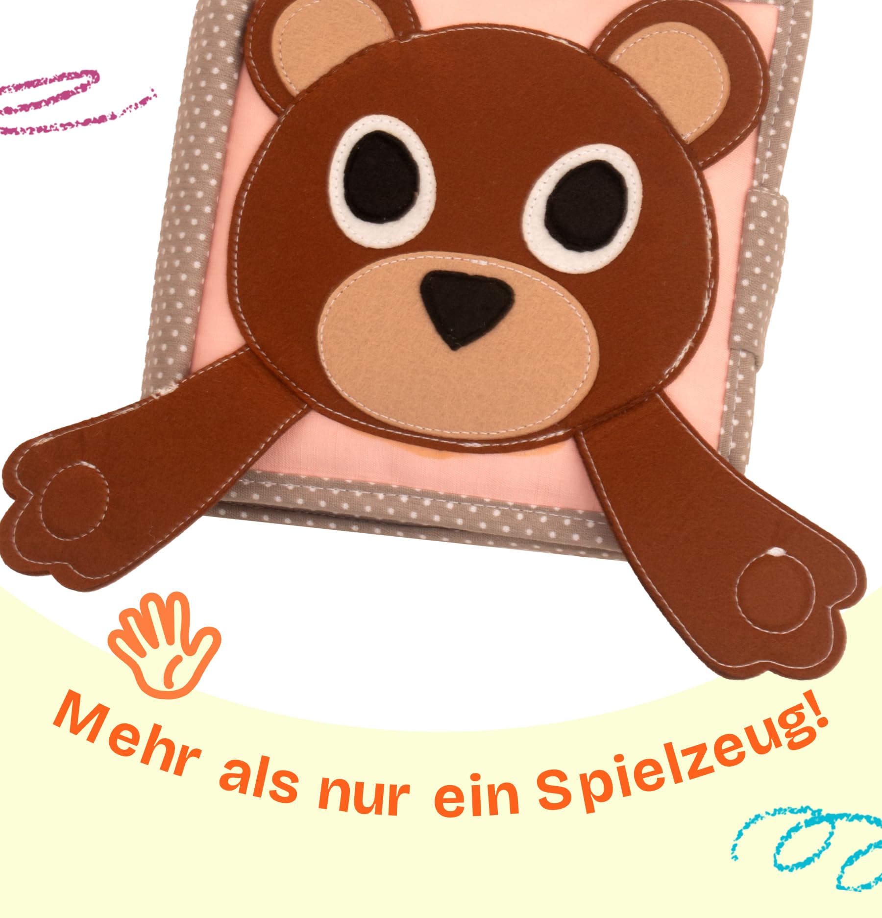 Jolly Designs Mini Quiet Book Peek-a-Boo - Montessori Toys a partir de 6 meses - Promueve la motricidad y la percepción sensorial - Libro de tela para bebés - Libro de fieltro hecho a mano - Perfecto