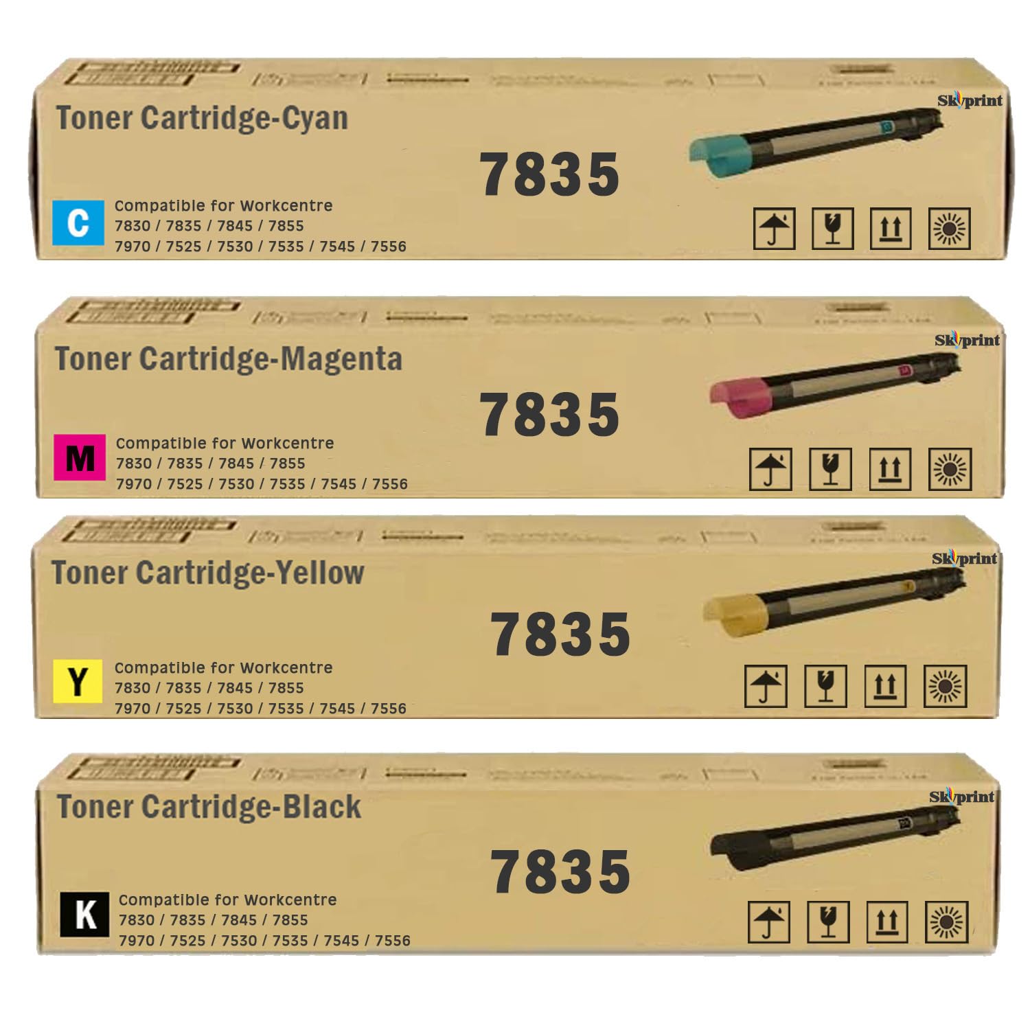 High Yield 7525 Toner Cartridge Replacement for Xerox Workcentre 7830 7835 7845 7855 7970 7525 7530 7535 7545 7556 Printers.Black Cyan Yellow Magenta