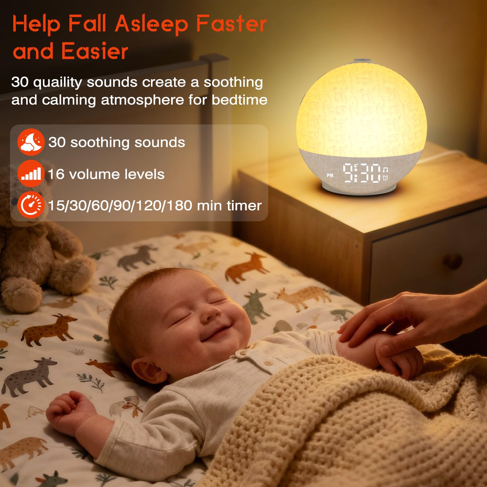 Reloj Despertador con Simulación de Amanecer, Despertador con Lámpara LED de Noche, 30 Efectos de Sonido Que Ayudan a Dormir, Función Temporizador y Snooze