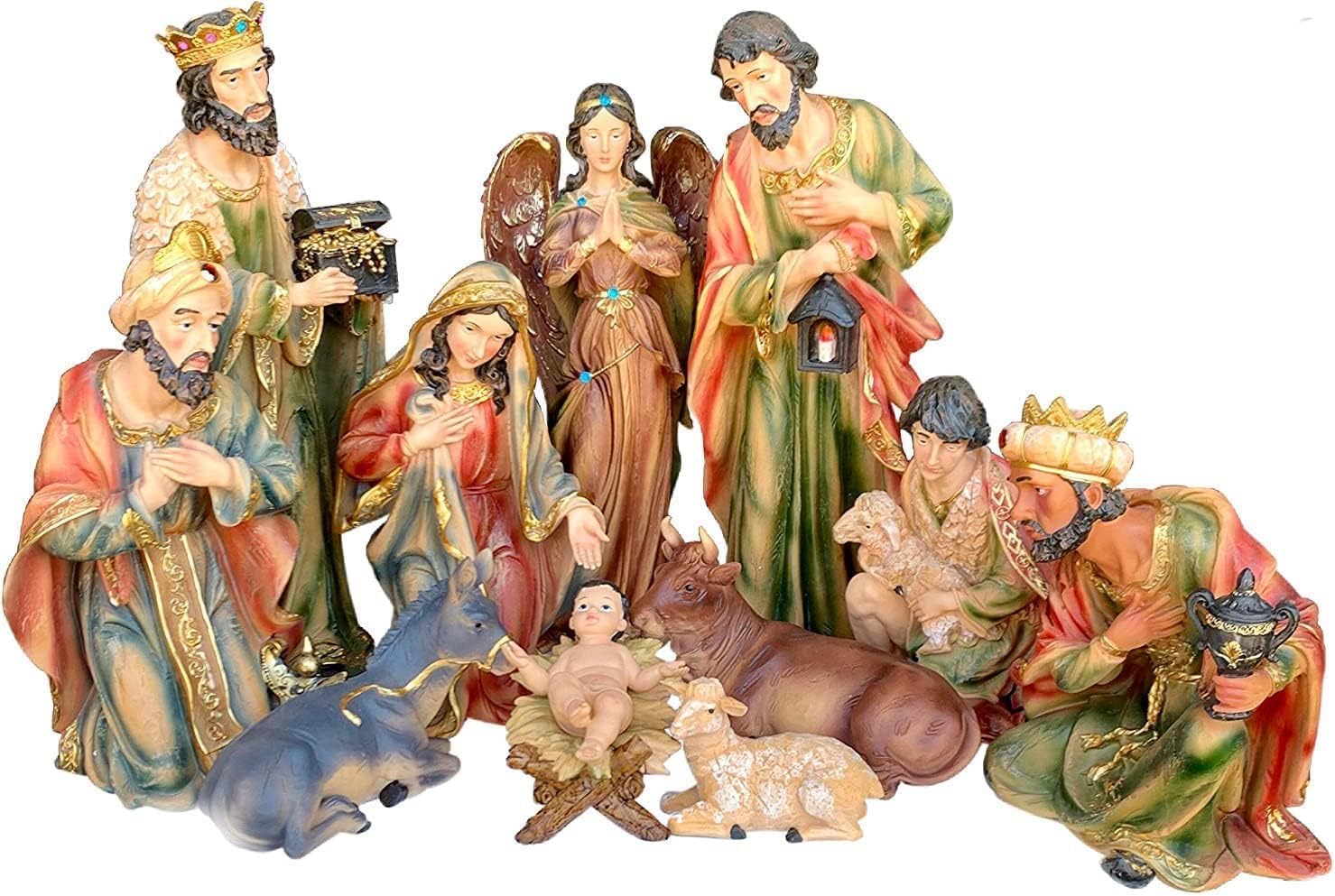 Christmas Nativity Scene Set, 21 inches, 11-Piece Figurine Collection with Holy Family, Kings, Angel and Animals