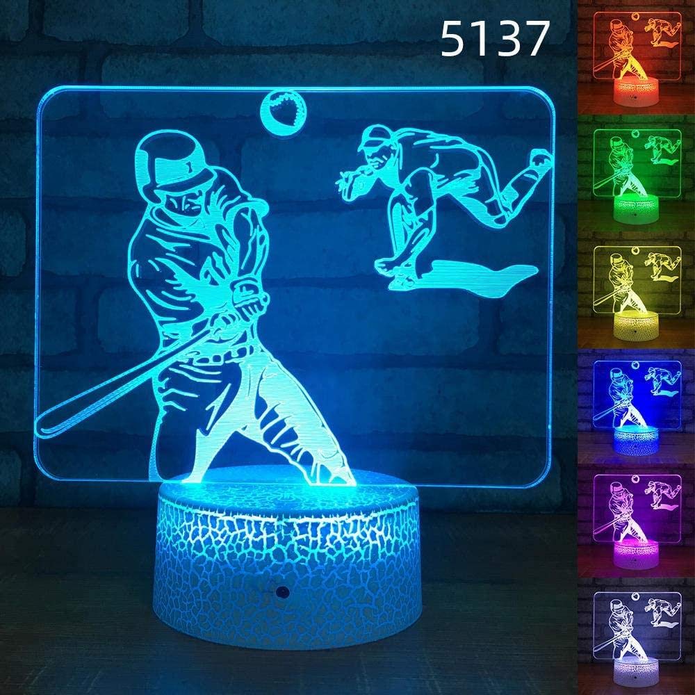 althiqahkey 3D Illusion Lamp LED Night Light Play Baseball Model USB Home 7 Color Changing Remote Touch Lava Aras Table Lamp Boy Gift Children s Sleep Lamp