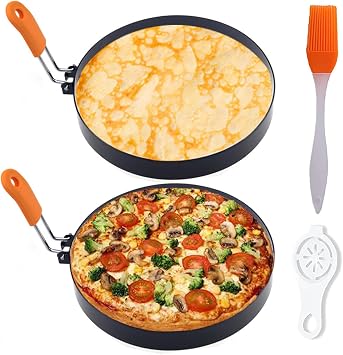 2 Packs 6" Pancake Ring for Griddle,6 Inch Non-stick Omelette Ring,Staineless Steel Psncake Mold for Griddle Egg Ring Pancake Maker with Silicone Handle