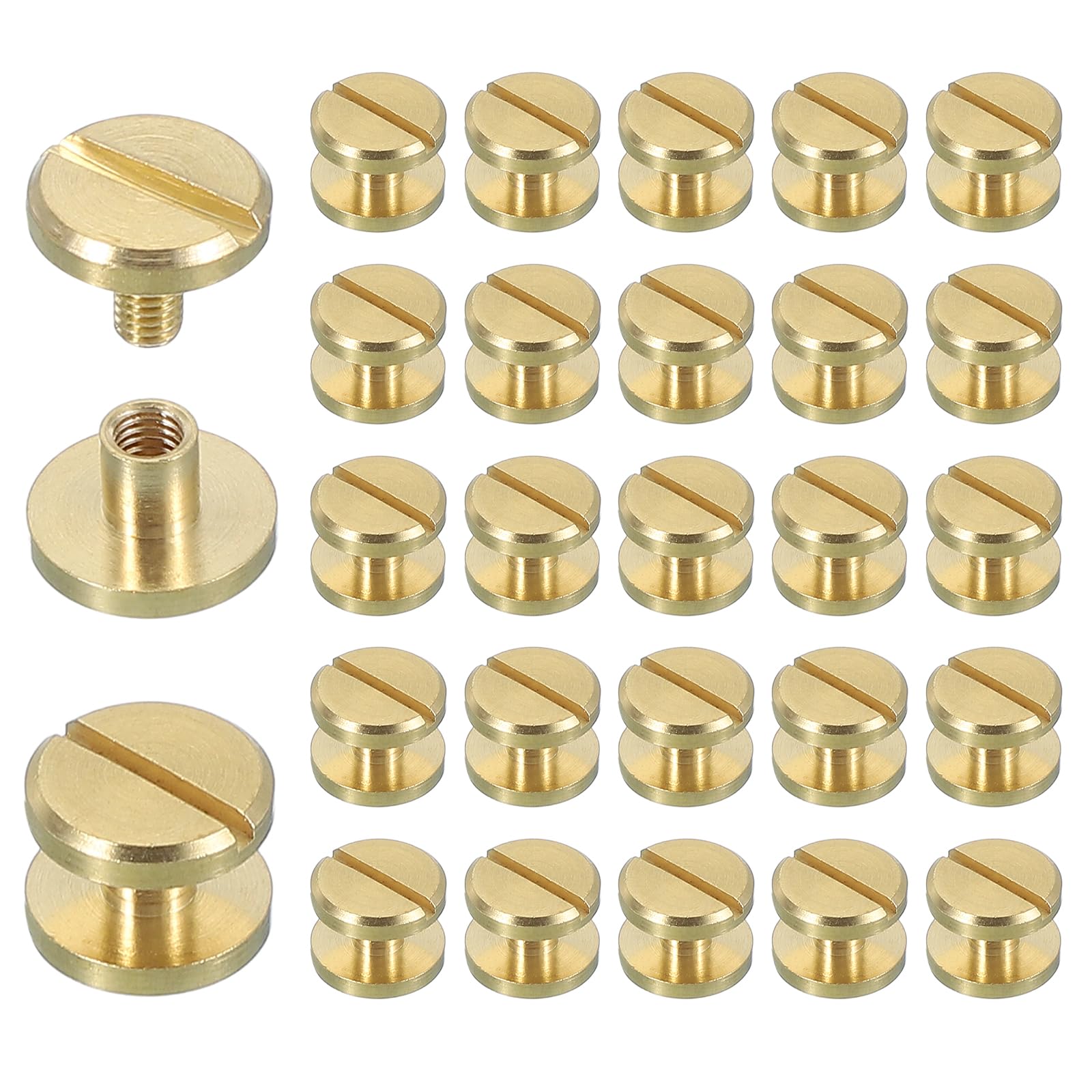 sourcing map 30 Sets Chicago Screw Rivets M4x4mm Metal Phillips Head Post Nail Rivet Stud Screws Connectors for DIY Leather Belt Bag Craft Bookbinding, Brass