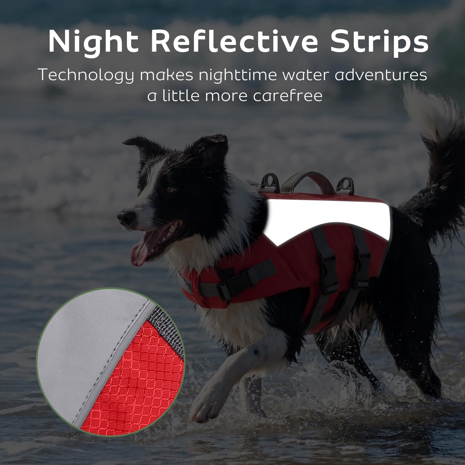 CITÉTOILE Chaleco Salvavidas para Perros - Chaleco Reflectante Flotante con Asa, Flotadores y Correas Ajustables para Seguridad en Agua, Piscina, Rojo, XXL