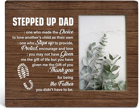 TSUYAWU Stepped up Dad Gift, Step Dad Gifts From Son Daughter, Rustic Stepdad Gift Wood Picture Frame 8 x 10 Inch Tabletop and Wall Mounting Display Photo 4 x 6 Inch