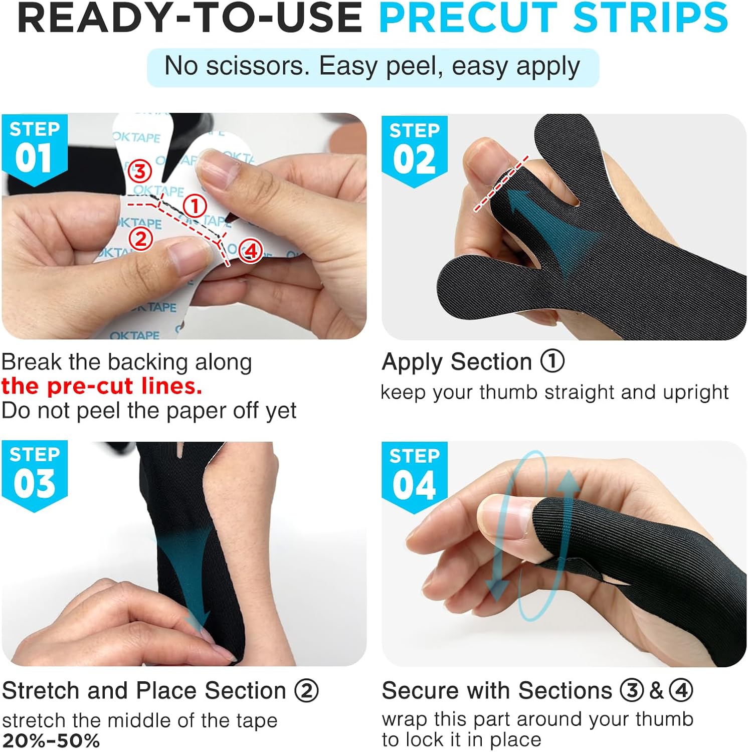 OK TAPE Precut Kinesiology Tape for Thumb, 36 Pcs, Support Thumb Joints image 4