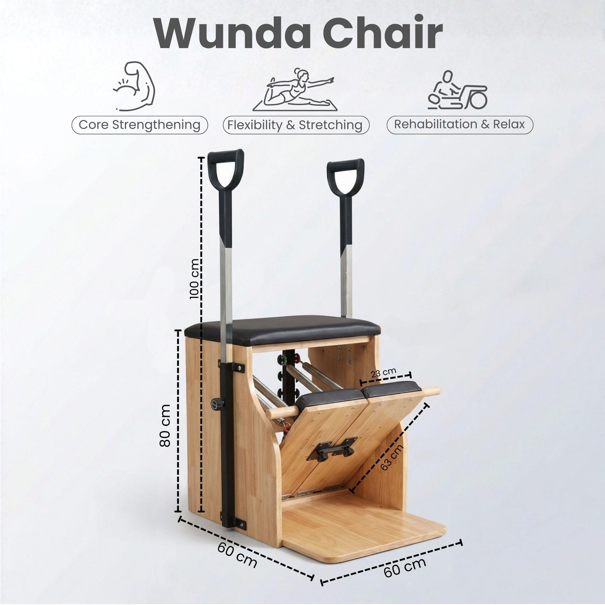 Silla Pilates Reformer Profesional, Pedales Divisibles y Asas. Silla de Pilates de Estabilidad para Casa o Estudio. Equipo Multifuncional de Reformer para Equilibrio y Fuerza. 4 Muelles Incluidos