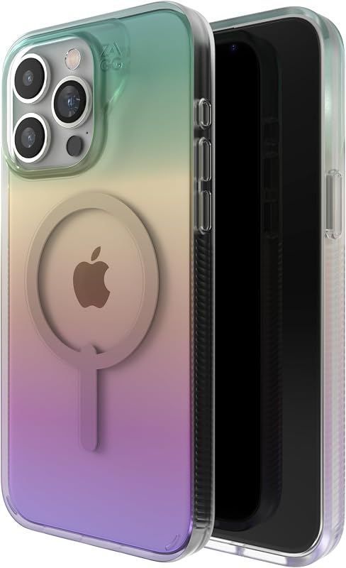 Funda ZAGG Milan Snap para iPhone 15 Pro Max - Protección contra caídas (13 pies/4 m), grafeno duradero, resistente a los arañazos, funda MagSafe de carga inalámbrica, iridiscente