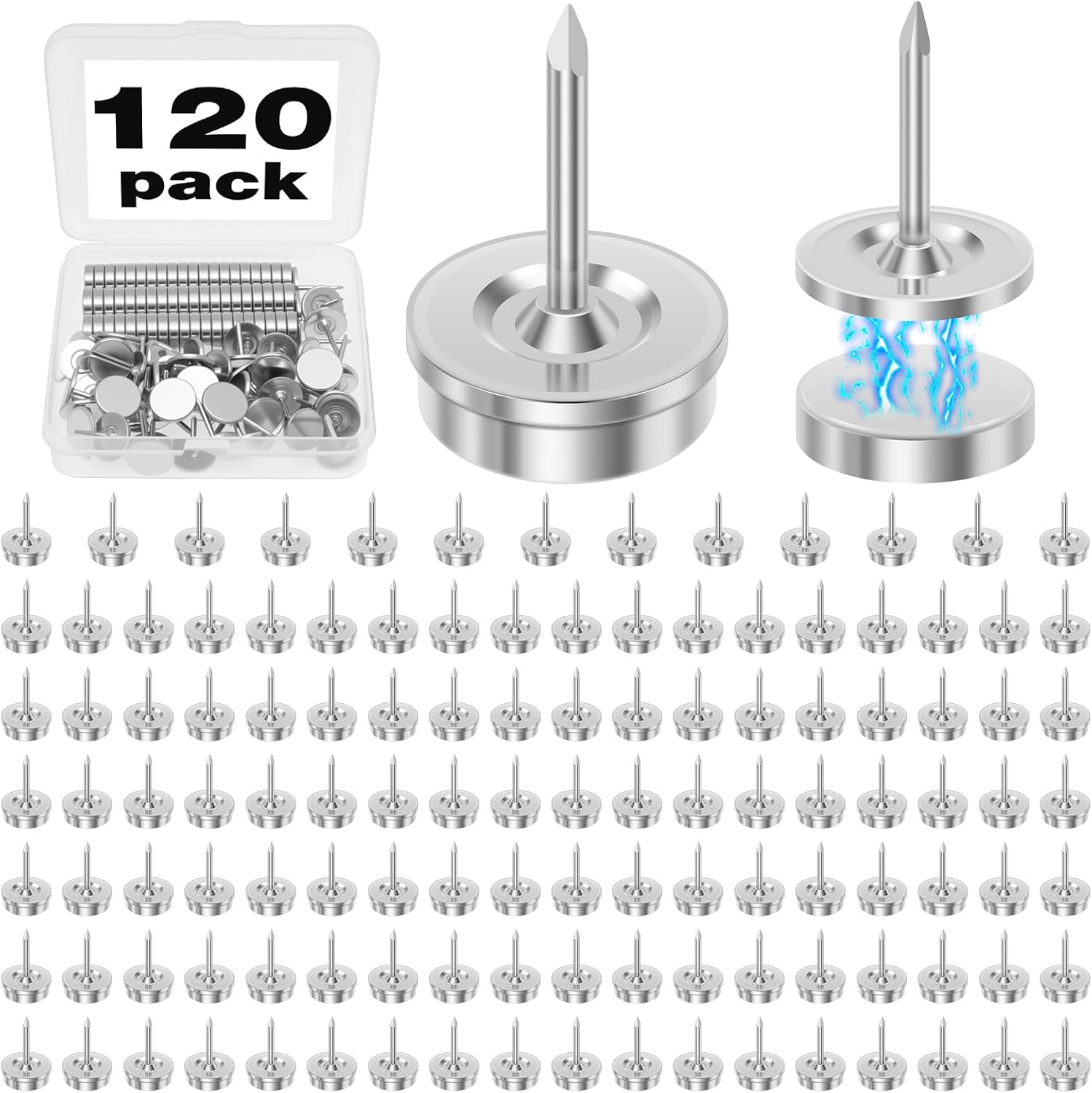 120 Pack Magnetic Pushpins, Magnet Thumb Tack Thickened Magnetic Pushpin Clip for Office Reminder, Hanging Posters, Photo Wall, Bulletin Board, Cork Board, Silver Flat