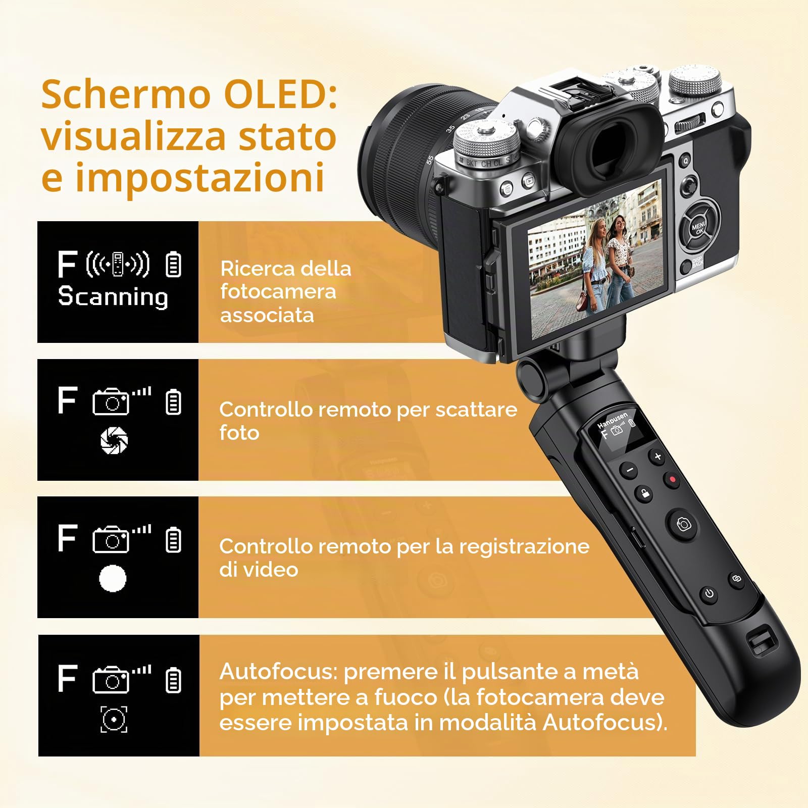 Mini treppiede con telecomando ricaricabile per Fujifilm X100 VI/X-M5/X-T30 II/X-E5/X-T5/X-T5/X half/X-H2S/X-S10/X-S20/X-T50/X-T4/X-T3