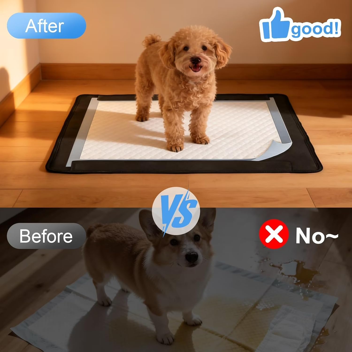 Foldable Dog Pee Pad Holder, 27"x26" Non-Slip Leak-Proof Potty Tray with 6 Magnets, Black Oxford Fabric Puppy Training Mat