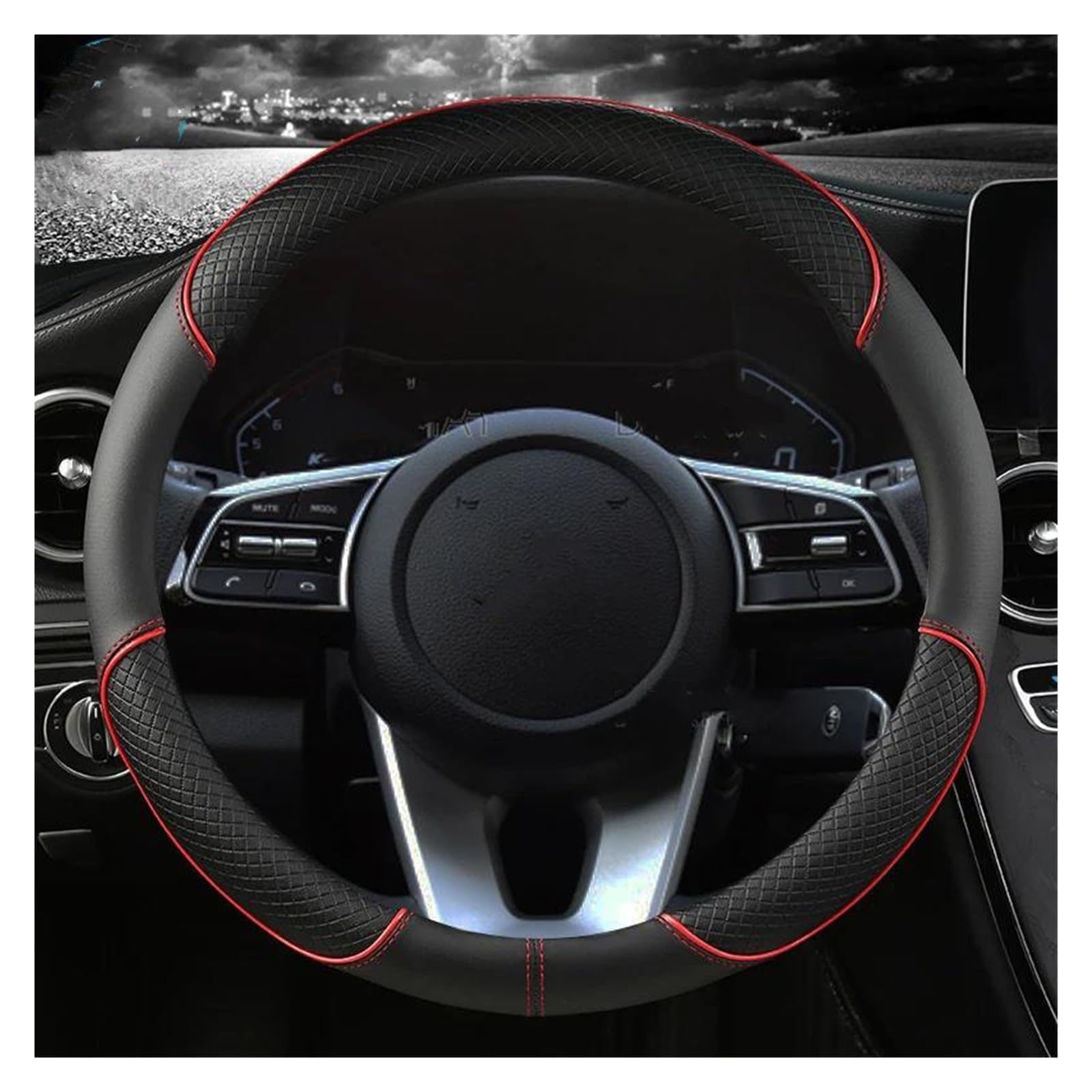 SYXWILTVU For Benz V Class Klasse V220d V250d V300d Steering Wheel Cover, Anti-Slip Leather Car Steering Wheel Protector Breathable Sporty Wheel Grip Type Shape Compatible,A-Type O