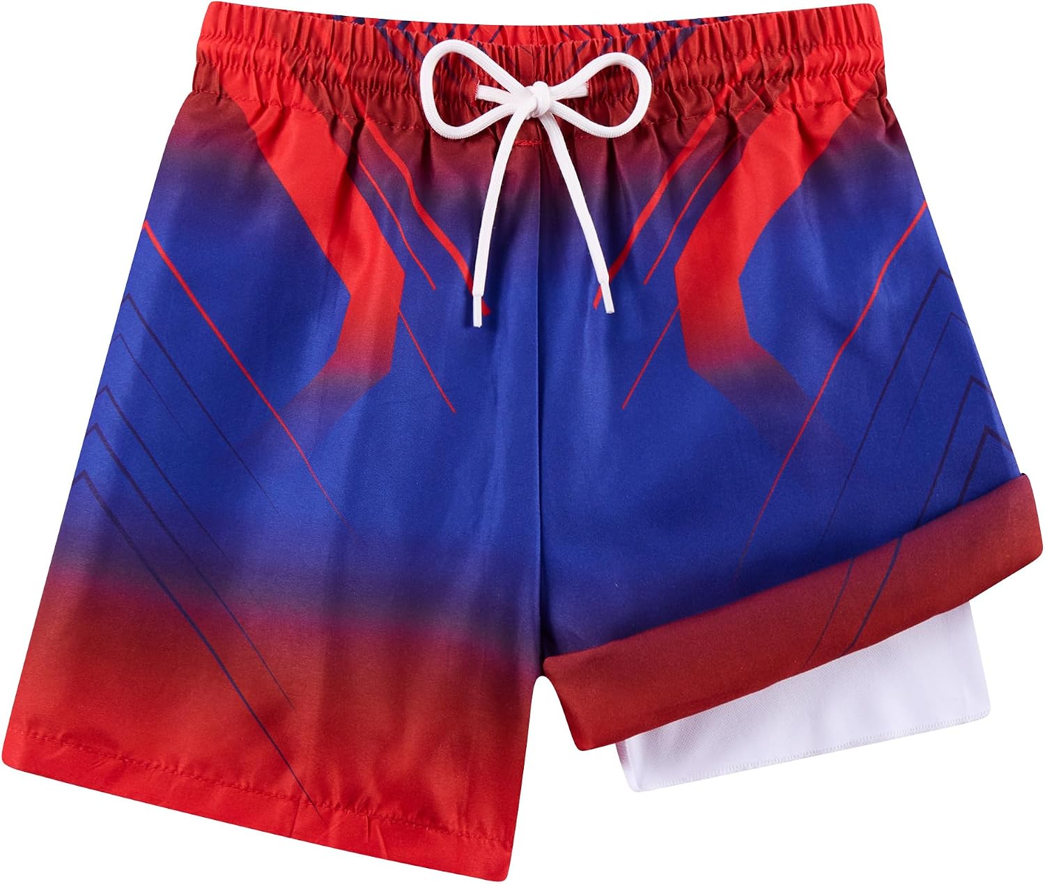 Cozople Boys Swim Trunks with 4-Way Stretch Boxer Mesh Liner Neon Ombre Quick Dry 2 in 1 Shorts in Summer Size 8-14T