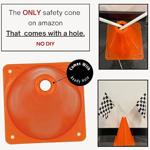 Miniatura 3 de 4E's Novelty Juego de 38 piezas – 12 conos de tráfico con agujero en la parte superior, 24 banderas a cuadros, corredor de suelo – para suministros