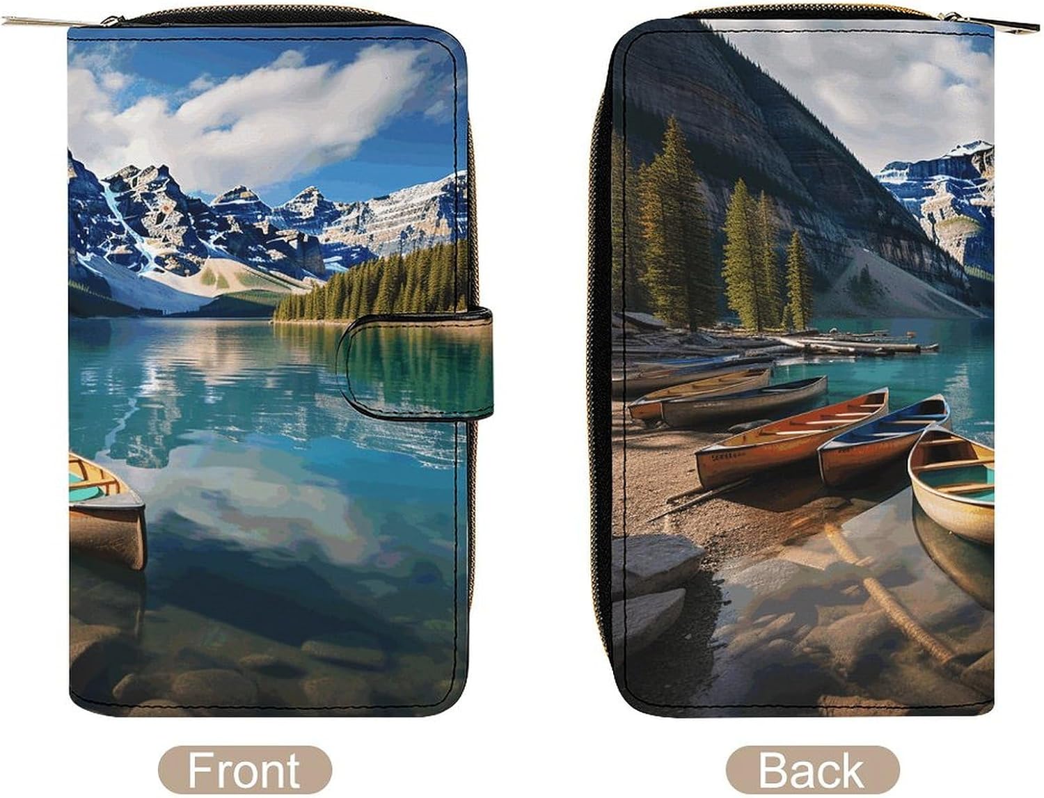 PU Leather Wallet, Moraine Lake Canoes Print Wallet with Multiple Slots Elegant Wallet Business Wallet Travel Wallet Bifold Wallet, 19.7x11x3.5cm, style
