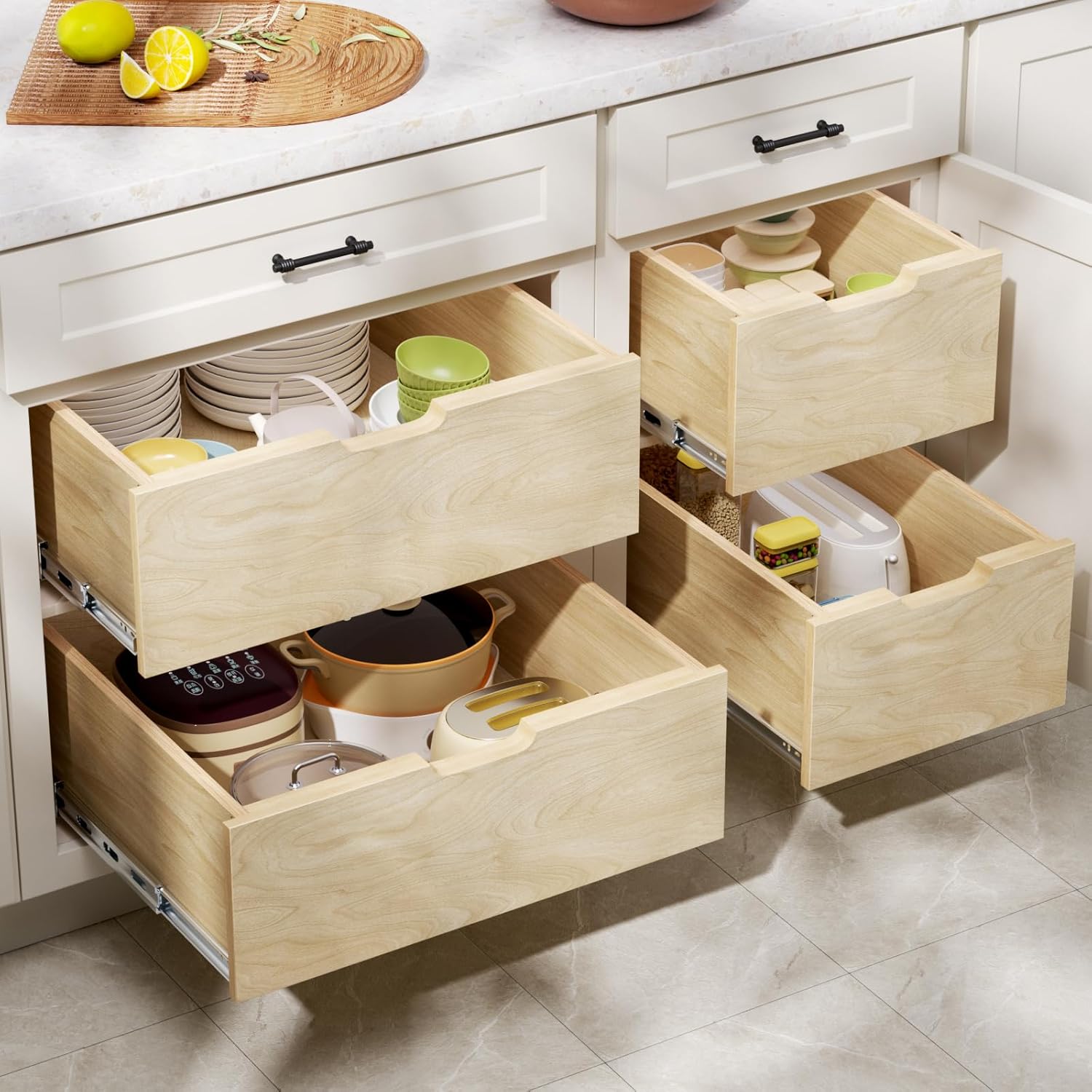 Pull Out Cabinet Organizer, Slide Out Wood Drawer, Pull Out Drawers for Cabinets, 8" High Pull Out Shelf for Kitchen Cabinet Pantry, 22½" W×21" D
