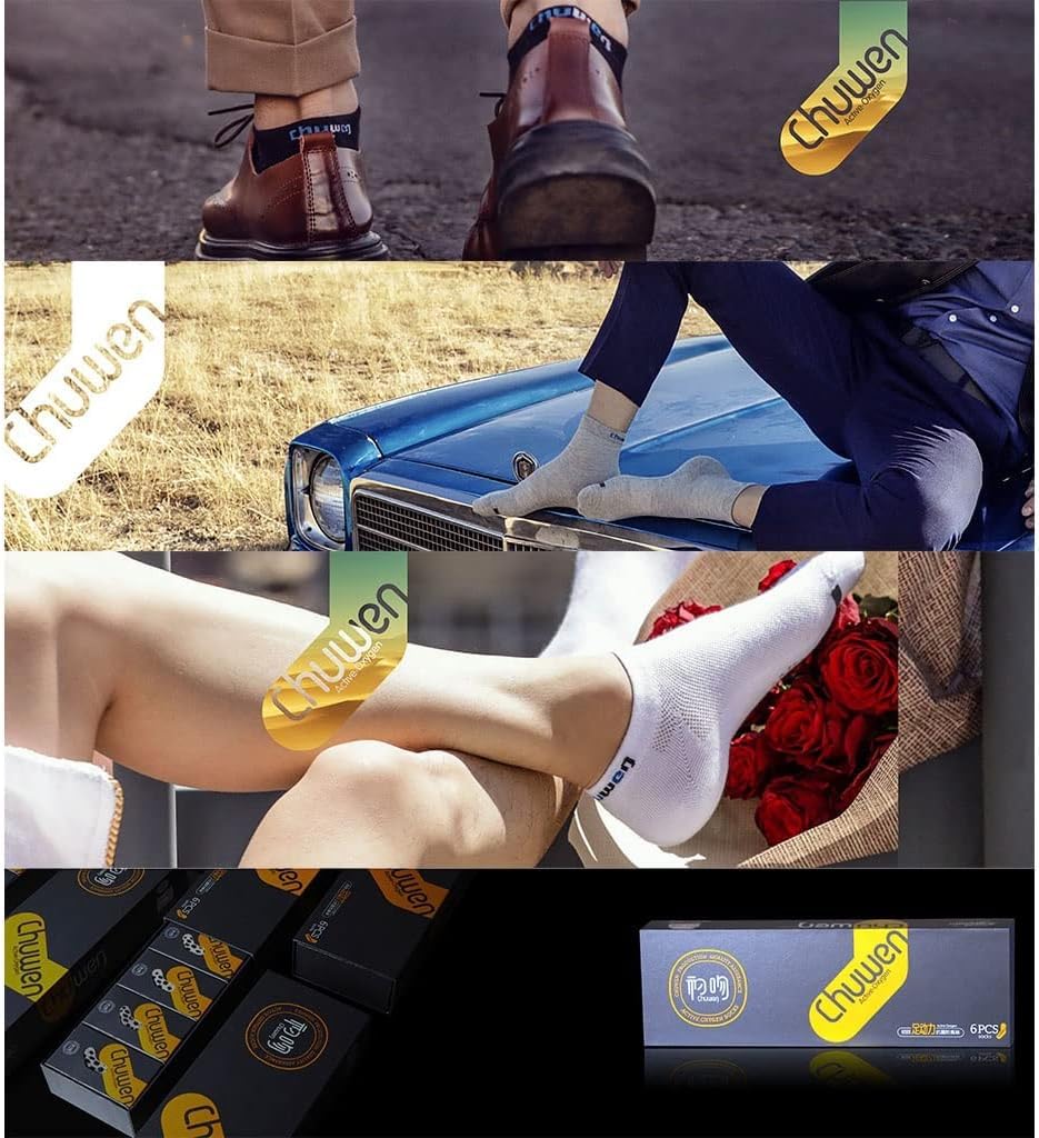 Męskie Skarpetki Wizytowe Premium Cotton Work Crew Socks Wicking Dual Defense Cushioned Graphene Massage Ankle Socks, White, One Size