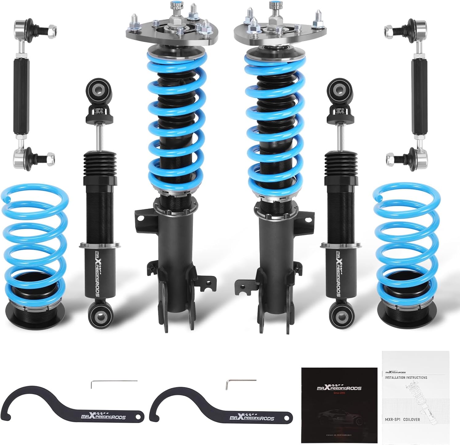 maXpeedingrods Coilover for Honda Odyssey 1999-2004, 24 Levels Damper Adjustable Coilovers Suspension Kit Strut, Height Adjustable T6 Upgraded Lowering Kits Blue