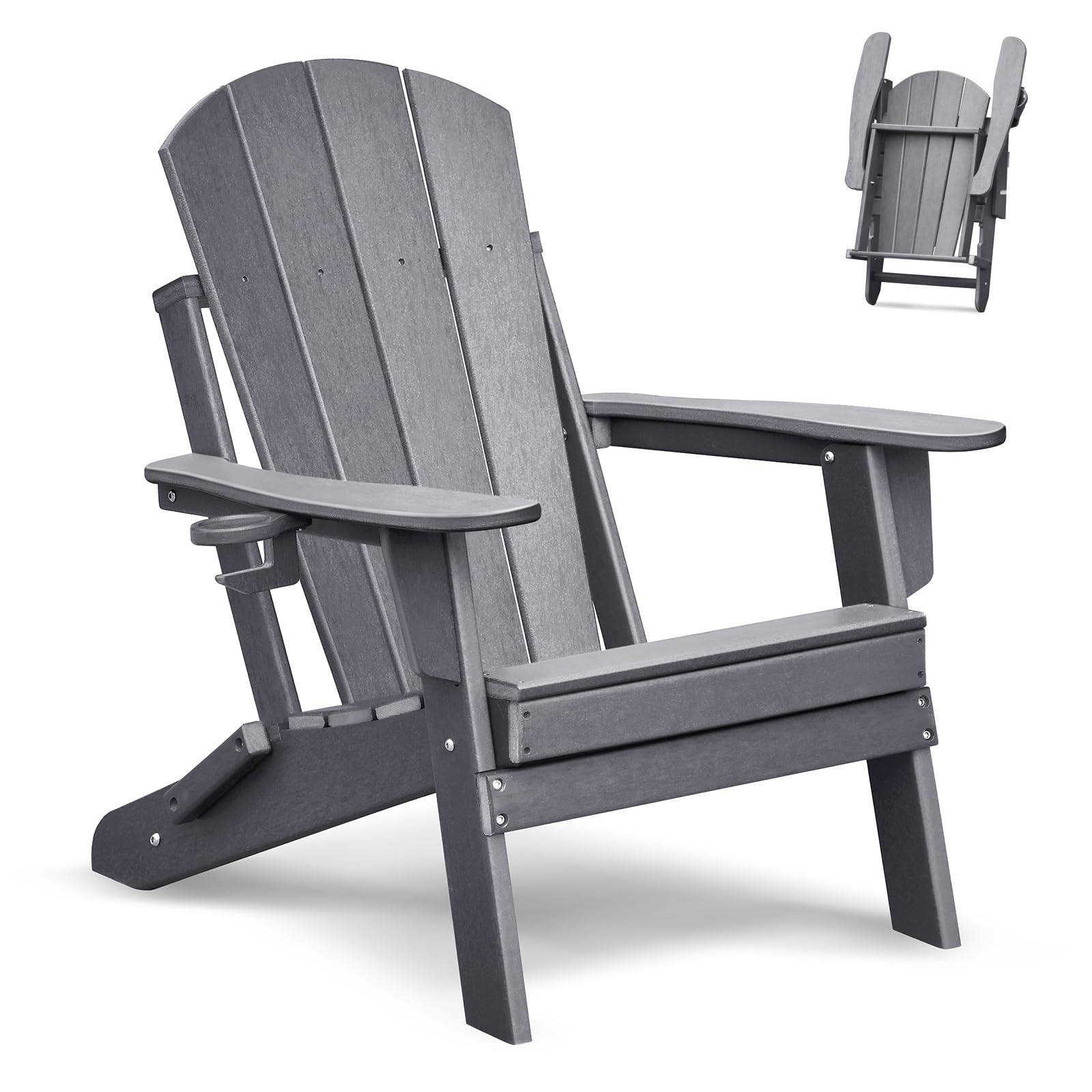 ART TO REAL ATR Adirondack Stuhl mit Getränkehalter,Klappbar Adirondack Chair Kunststoff,Wetterfester Gartenstuhl, Gartensessel aus Outdoor-Stuhl für Garten,Terrasse