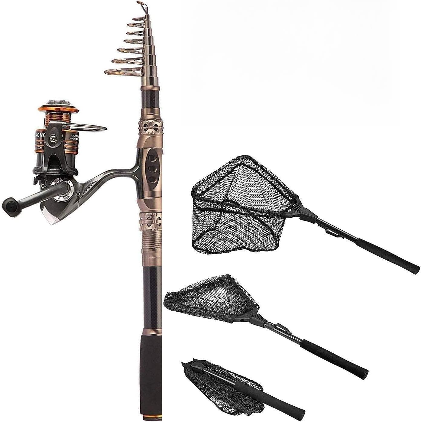 PLUSINNO Fishing Rod and Reel Combos，Fishing Net，Saltwater Freshwater Resistant Fishing Gear