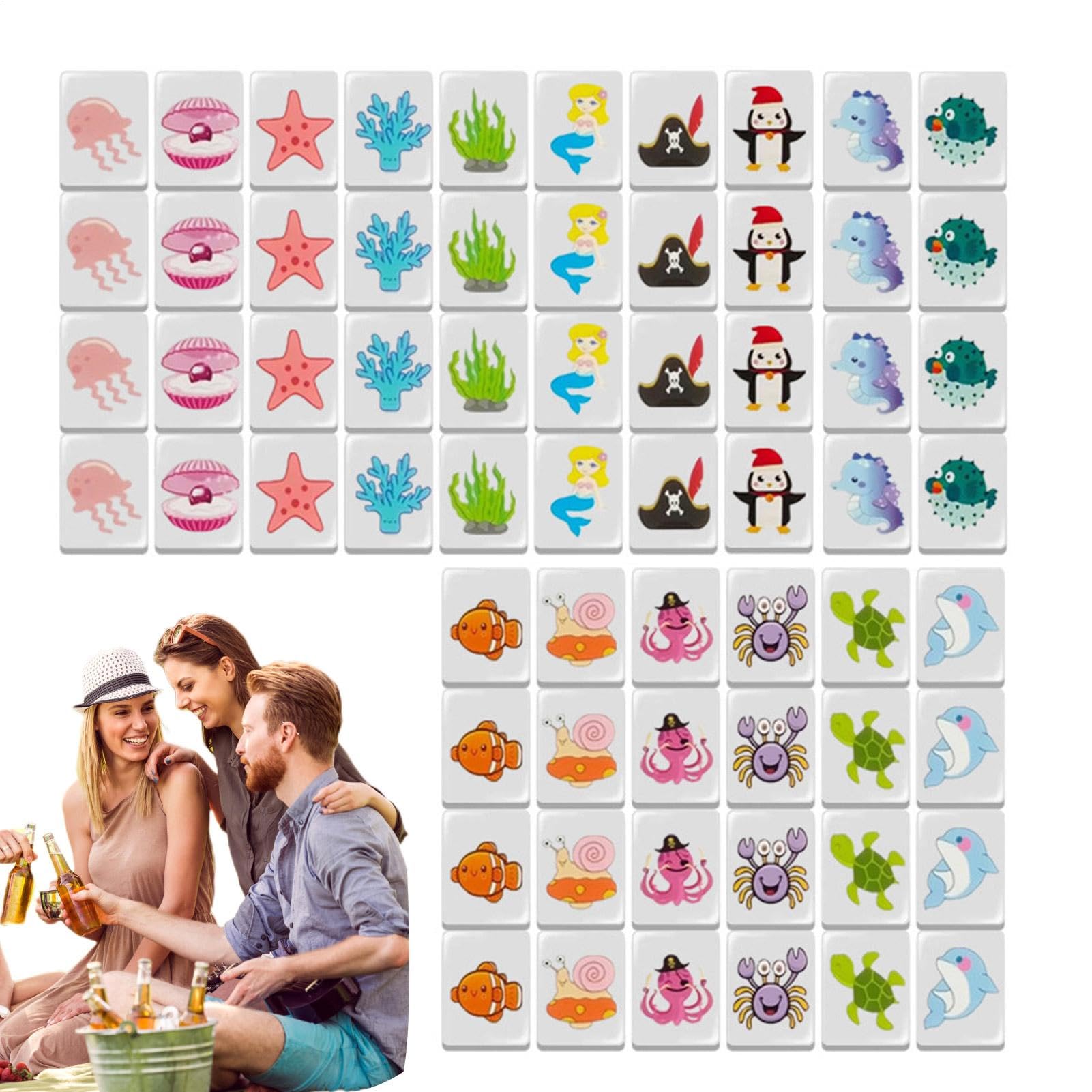 Reise-Mahjong-Set – Gesellschaftsspiele für Familienfeiern, Fluchtblock | Puzzle am Meer für Erwachsene und Frühjahrs-Picknick