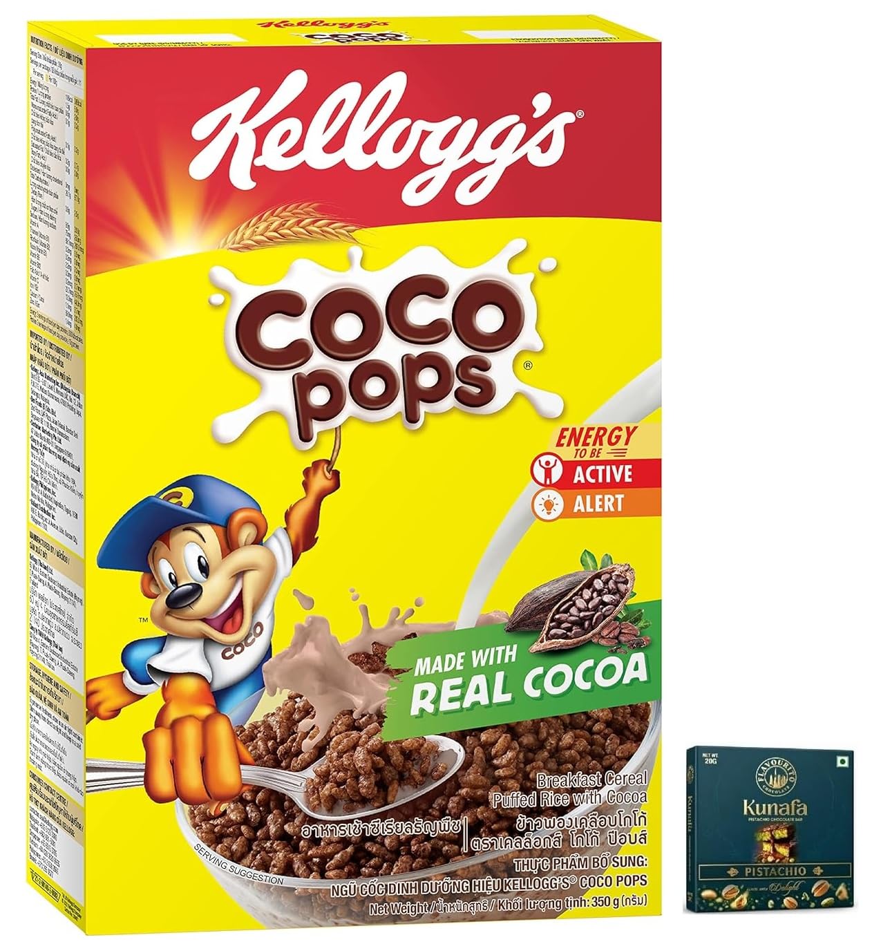 Kellogg's Coco Pops Breakfast Cereal, Source of Fibre, with Iron & Vitamin D, 14 Servings 400g (From USA) Get Free Flavourito Kunafa Chocolate 20g By DECADENT FOODS-image-41