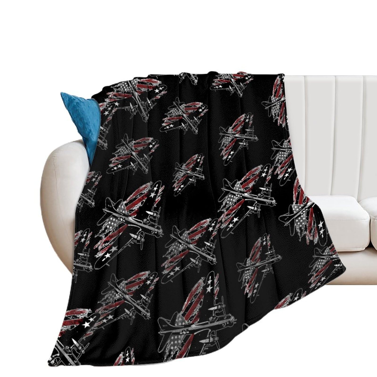 OUTBDNVFSA B17 Bomber WW2 Plane Aircraft U.S.A Flag Throw Blanket Lightweight Summer Blankets for Bed Sofa Camping Travel