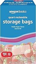 Amazon Basics Reclosable Quart Food Storage Bags, BPA Free, 150 Count