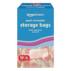 Amazon Basics Reclosable Quart Food Storage Bags, BPA Free, 150 Count