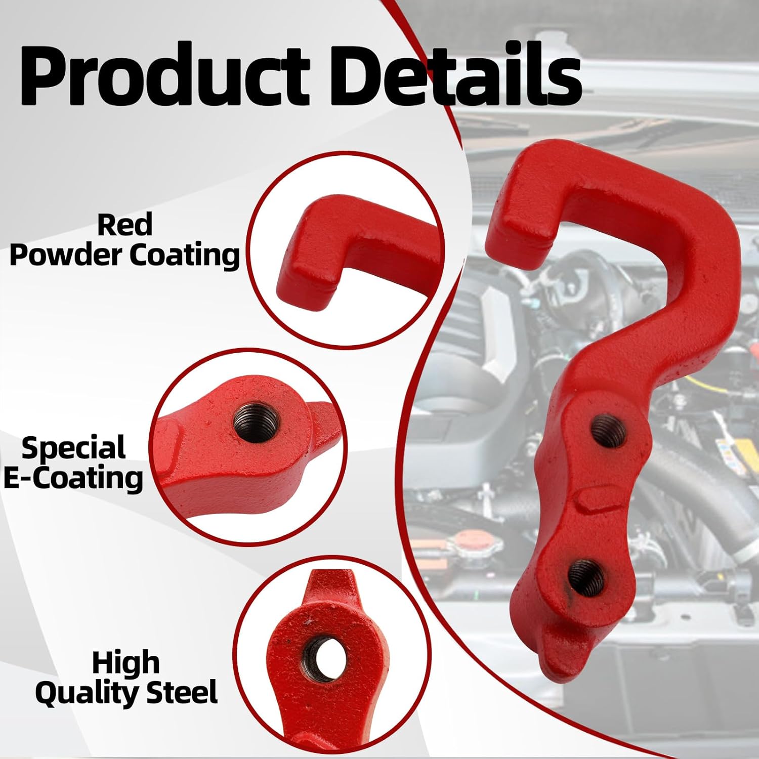 MITZONE Tow Hook Rear Right Or Left Side Compatible with 2000-2024 Jeep Gladiator OE Part 68334733AA Red